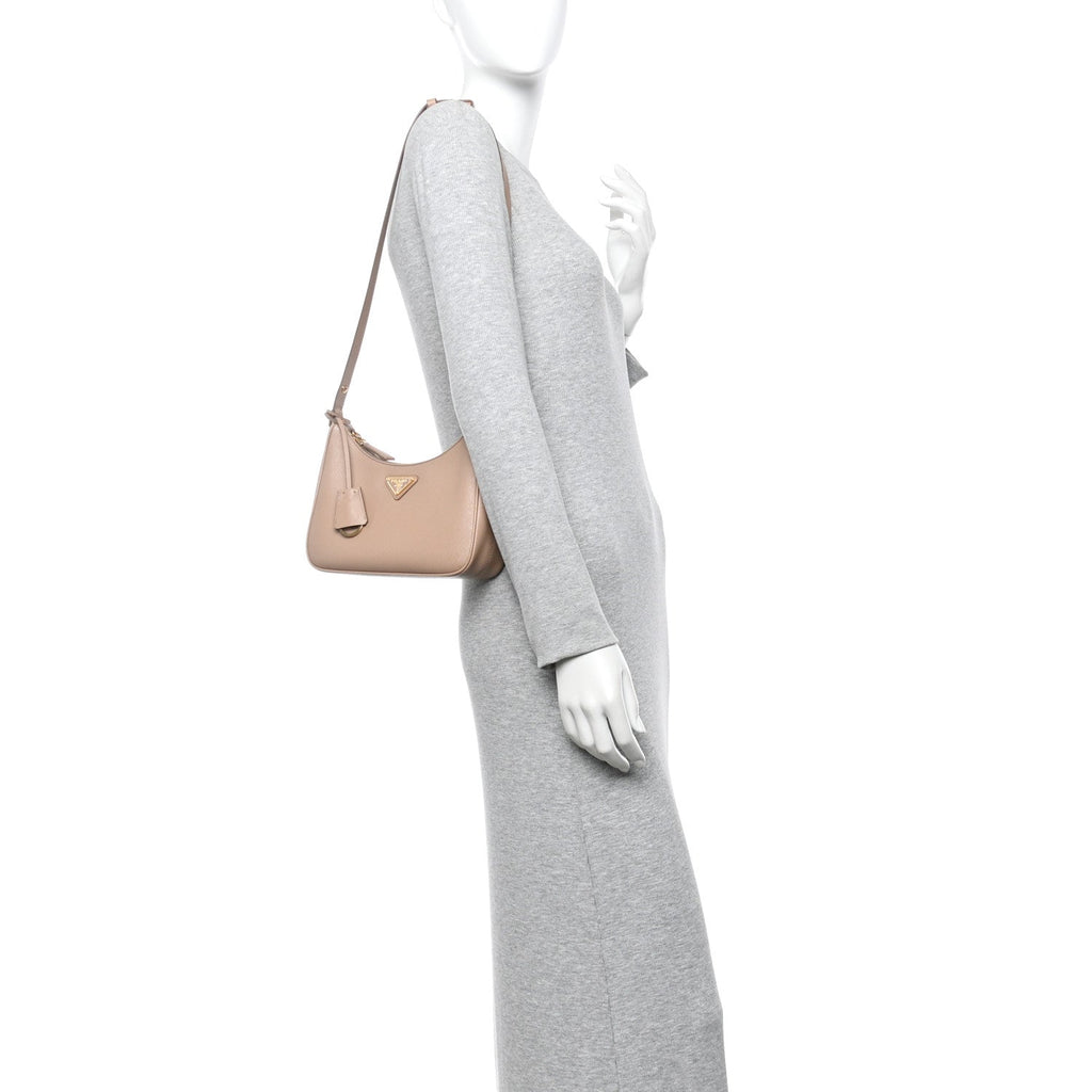 Prada Saffiano Lux Re-Edition Mini Shoulder Bag Cammeo
