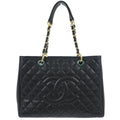 Chanel 2014 Black Caviar Grand Shopping Tote GST Chain Handbag