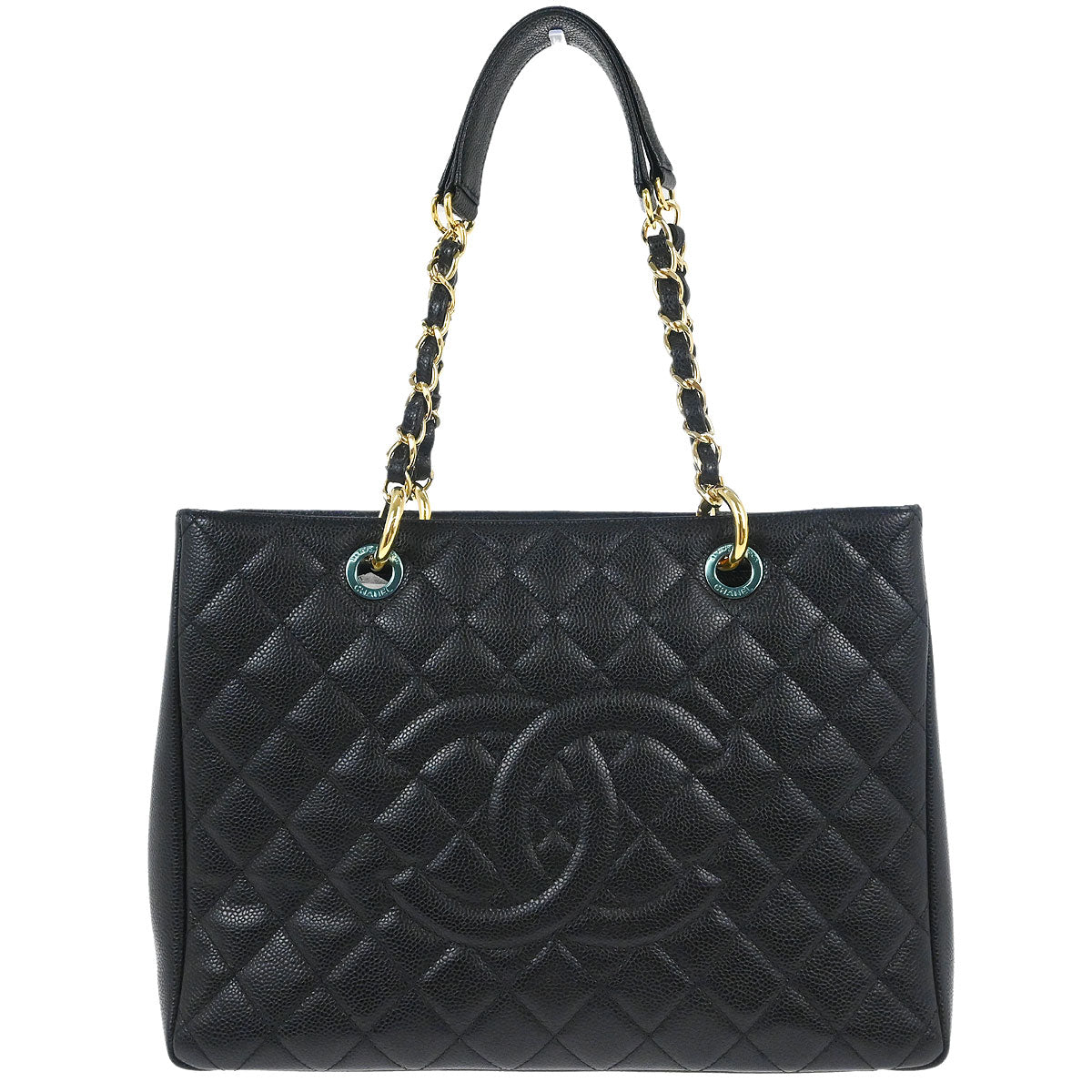 Chanel 2014 Black Caviar Grand Shopping Tote GST Chain Handbag