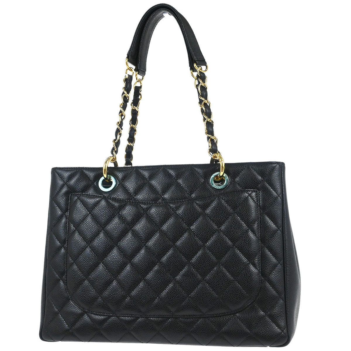 Chanel 2014 Black Caviar Grand Shopping Tote GST Chain Handbag