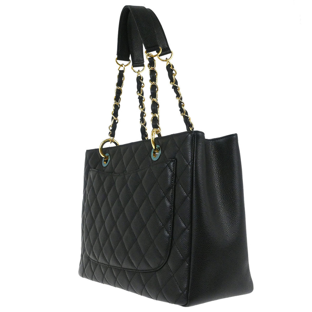 Chanel 2014 Black Caviar Grand Shopping Tote GST Chain Handbag