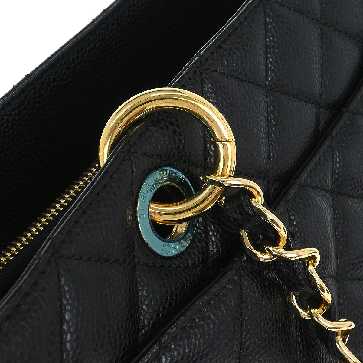 Chanel 2014 Black Caviar Grand Shopping Tote GST Chain Handbag