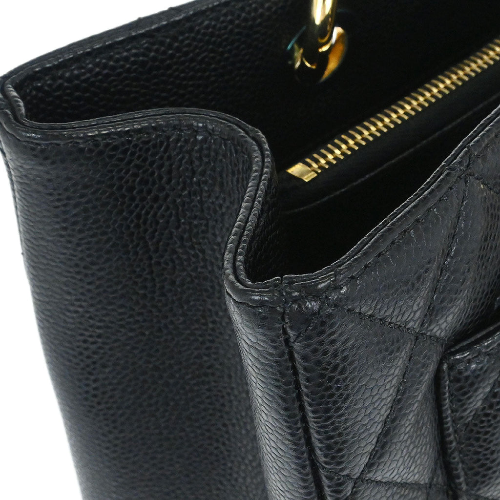 Chanel 2014 Black Caviar Grand Shopping Tote GST Chain Handbag