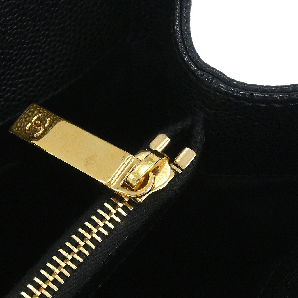 Chanel 2014 Black Caviar Grand Shopping Tote GST Chain Handbag