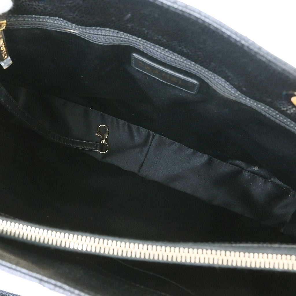 Chanel 2014 Black Caviar Grand Shopping Tote GST Chain Handbag