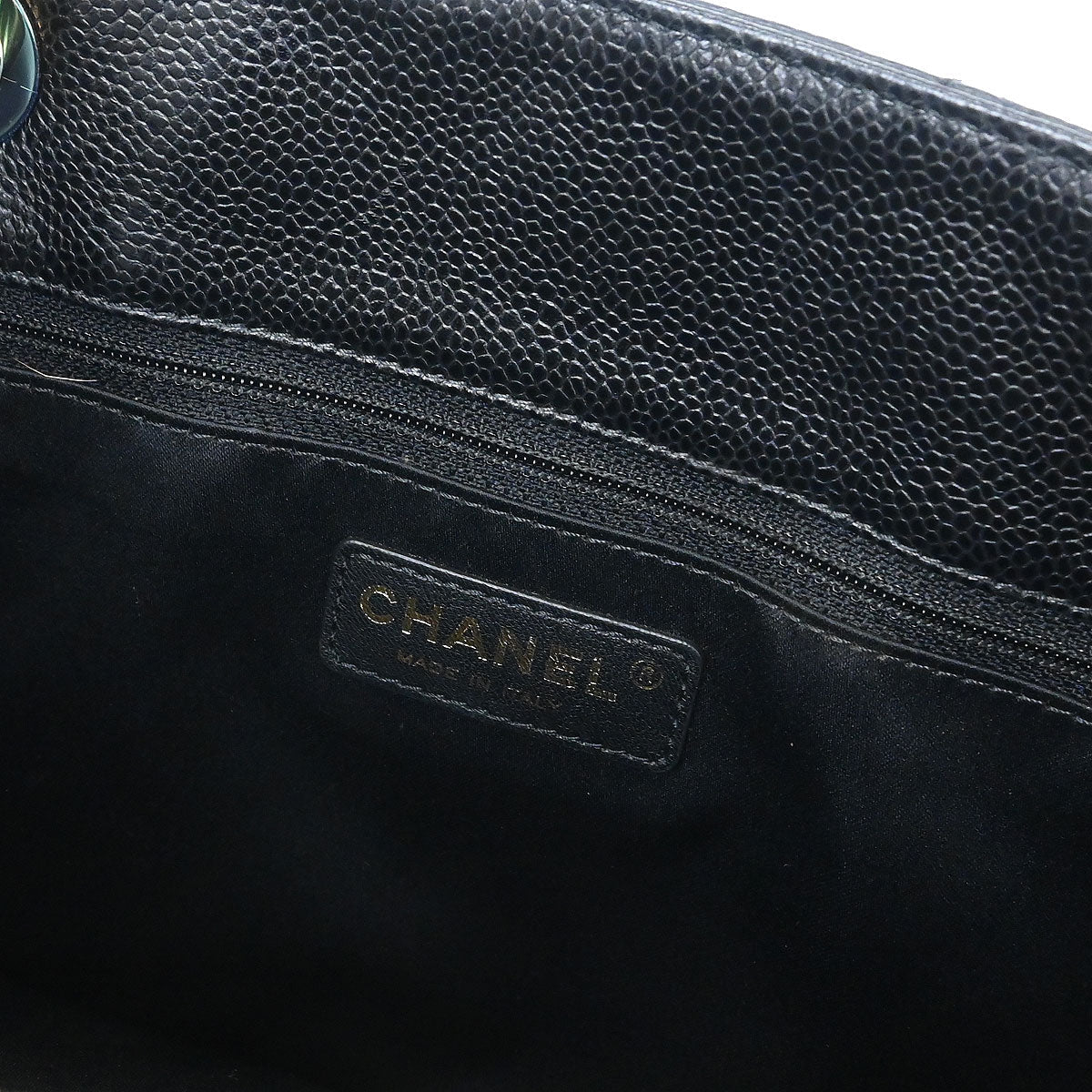 Chanel 2014 Black Caviar Grand Shopping Tote GST Chain Handbag