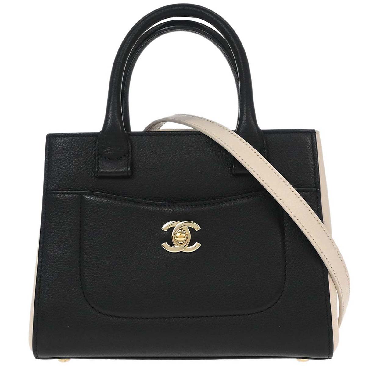 Chanel 2017-2018 Black Ivory Calfskin Neo Executive Mini Tote 2way Shoulder Handbag