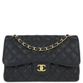 Chanel 2010-2011 Black Caviar Skin Jumbo Classic Double Flap Shoulder Bag