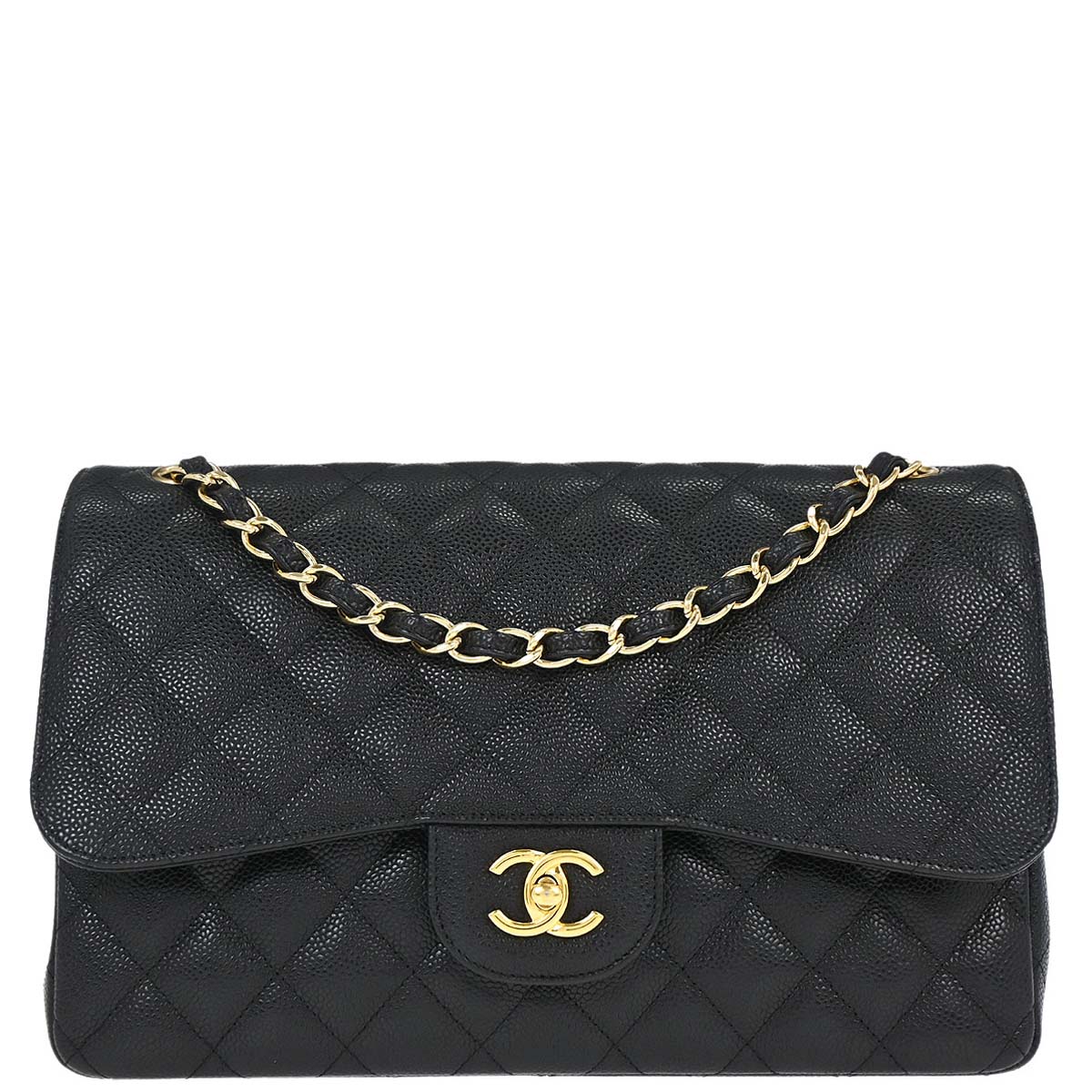 Chanel 2010-2011 Black Caviar Skin Jumbo Classic Double Flap Shoulder Bag
