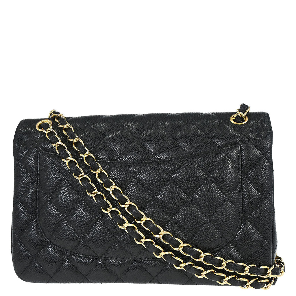 Chanel 2010-2011 Black Caviar Skin Jumbo Classic Double Flap Shoulder Bag
