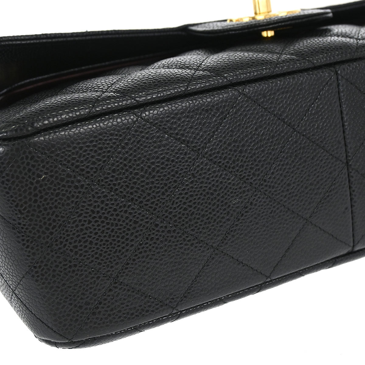 Chanel 2010-2011 Black Caviar Skin Jumbo Classic Double Flap Shoulder Bag