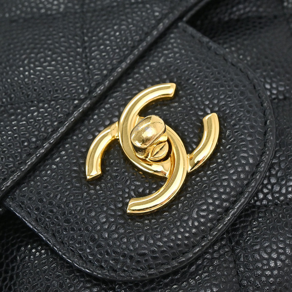 Chanel 2010-2011 Black Caviar Skin Jumbo Classic Double Flap Shoulder Bag