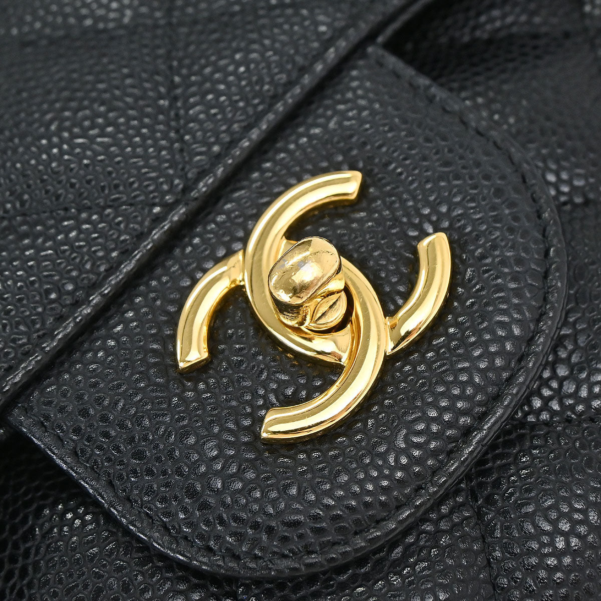 Chanel 2010-2011 Black Caviar Skin Jumbo Classic Double Flap Shoulder Bag