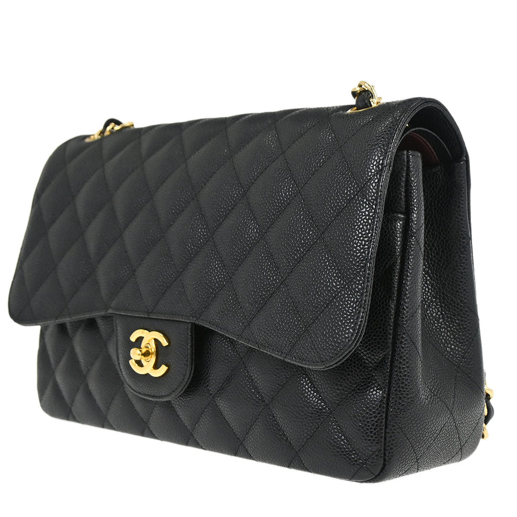 Chanel 2010-2011 Black Caviar Skin Jumbo Classic Double Flap Shoulder Bag