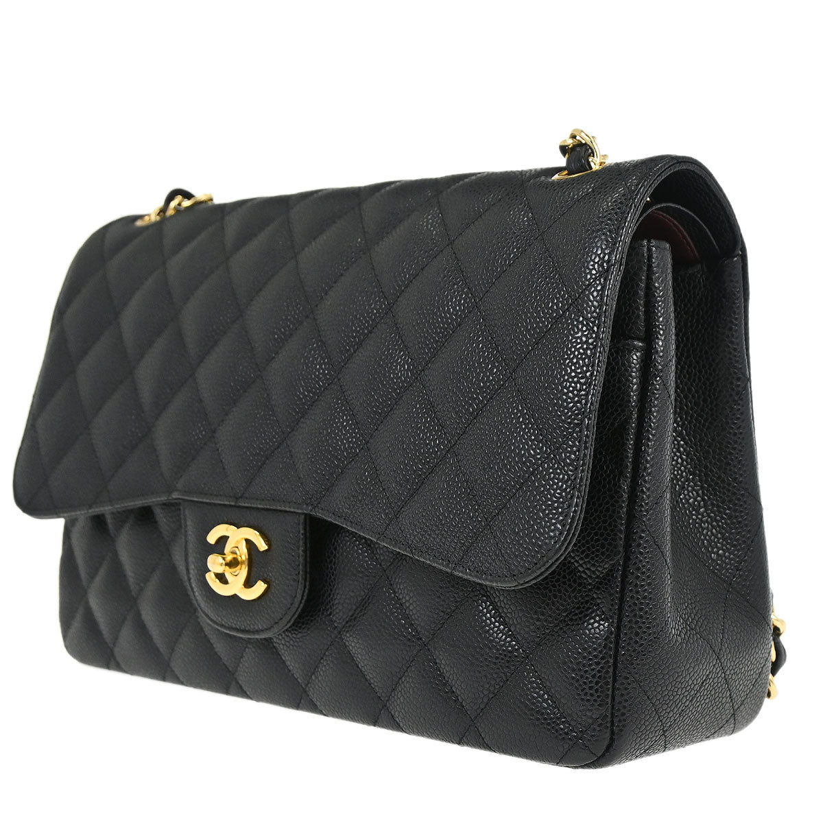 Chanel 2010-2011 Black Caviar Skin Jumbo Classic Double Flap Shoulder Bag