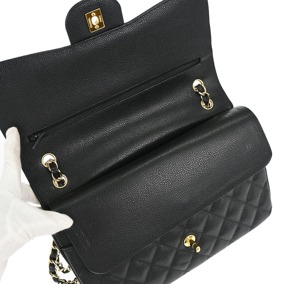 Chanel 2010-2011 Black Caviar Skin Jumbo Classic Double Flap Shoulder Bag