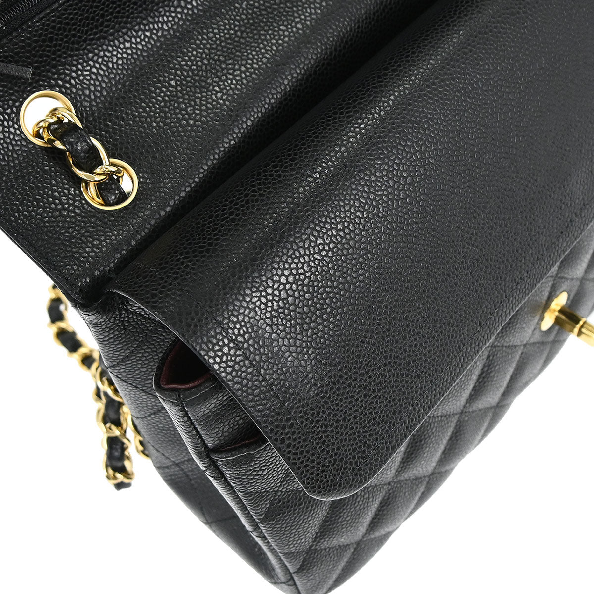 Chanel 2010-2011 Black Caviar Skin Jumbo Classic Double Flap Shoulder Bag