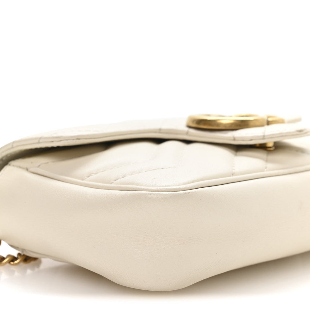 Gucci Calfskin Matelasse Super Mini GG Marmont Shoulder Bag White