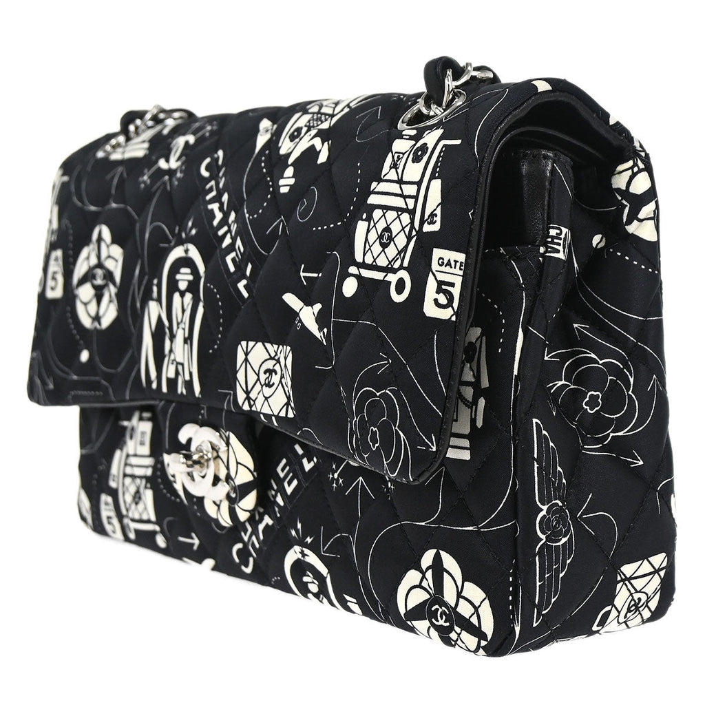 Chanel Black Satin Airline Medium Classic Double Flap Shoulder Bag