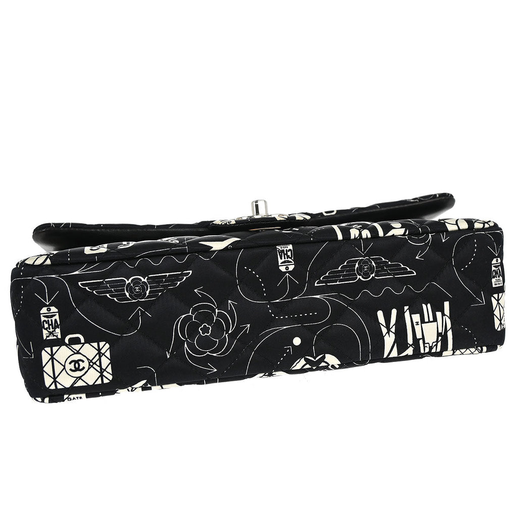 Chanel Black Satin Airline Medium Classic Double Flap Shoulder Bag