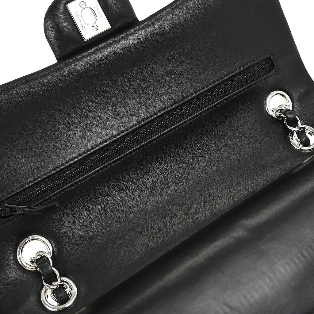 Chanel Black Satin Airline Medium Classic Double Flap Shoulder Bag