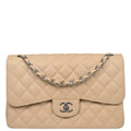 Chanel 2013-2014 Beige Caviar Jumbo Classic Double Flap Shoulder Bag