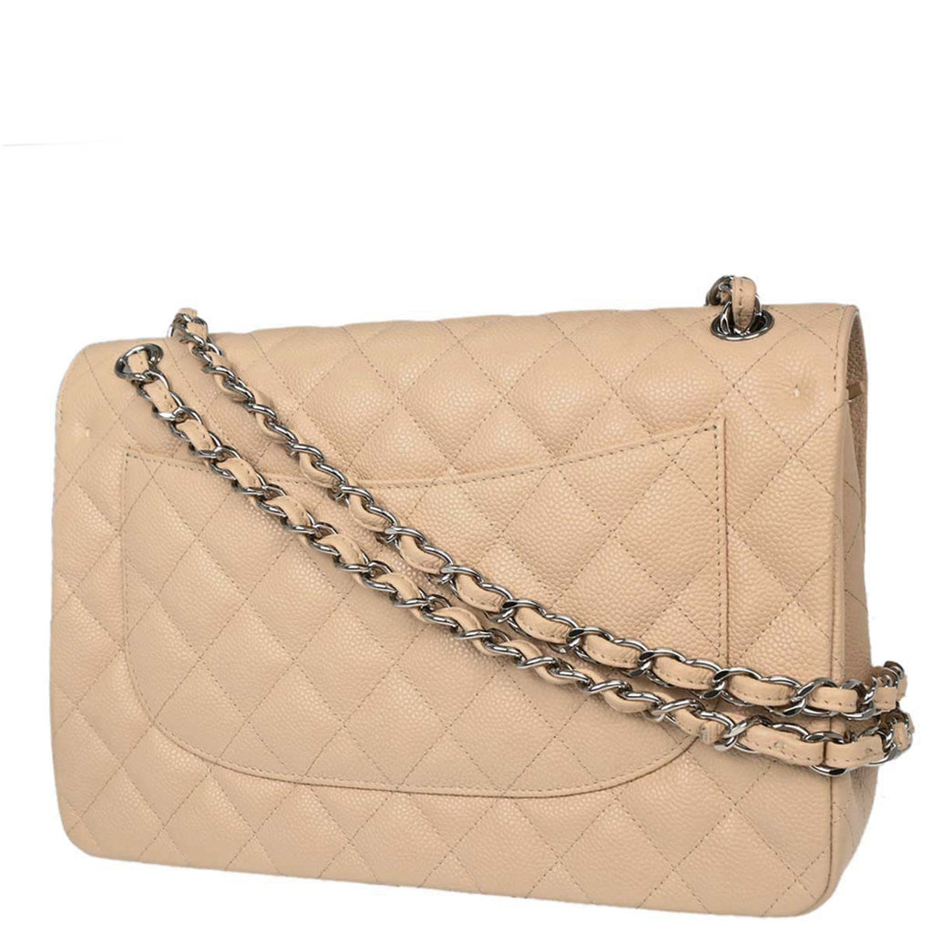 Chanel 2013-2014 Beige Caviar Jumbo Classic Double Flap Shoulder Bag