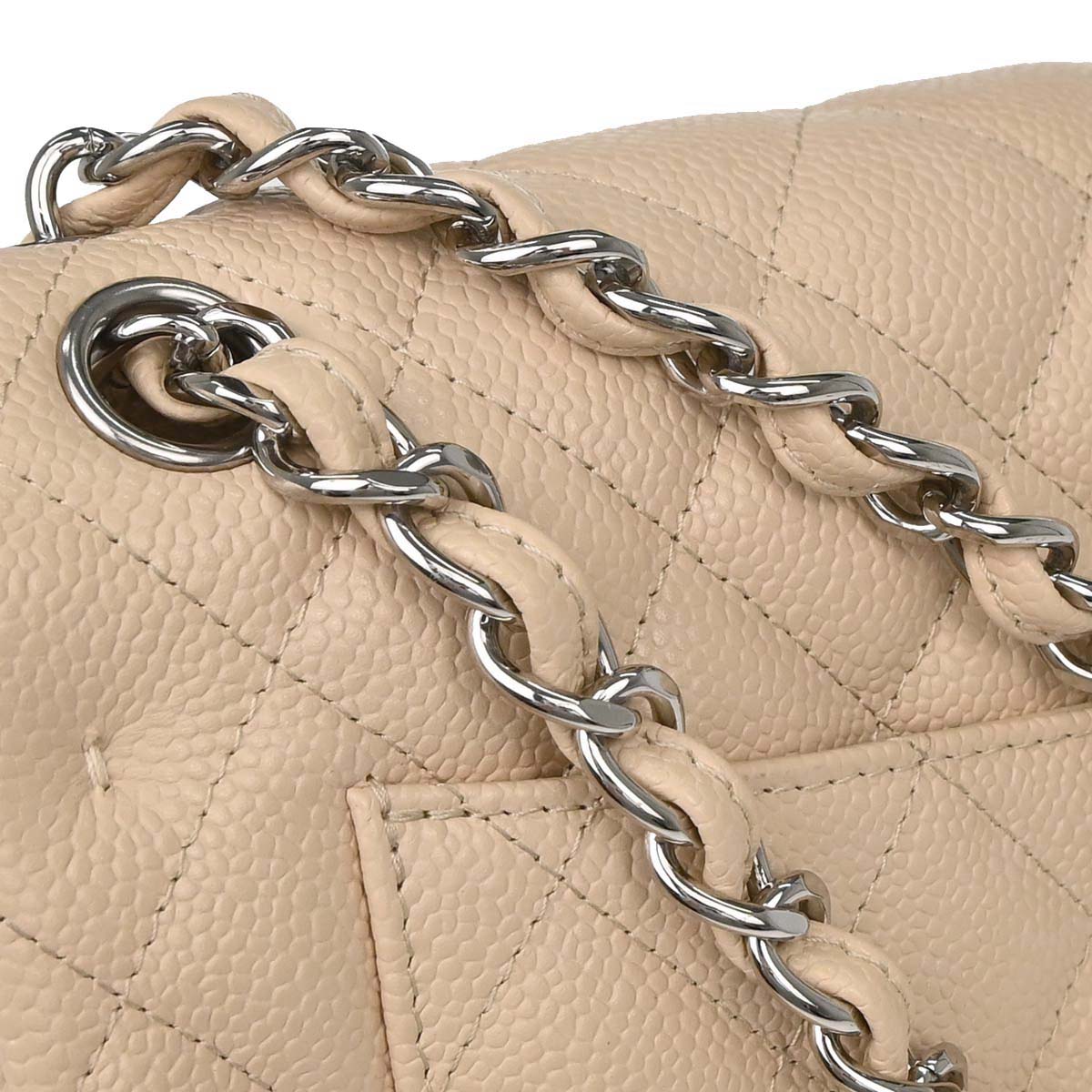 Chanel 2013-2014 Beige Caviar Jumbo Classic Double Flap Shoulder Bag