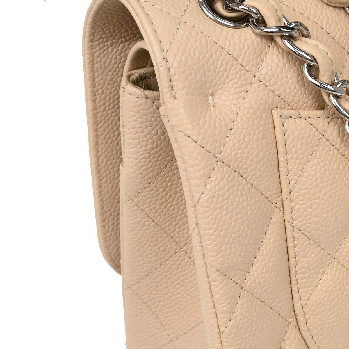 Chanel 2013-2014 Beige Caviar Jumbo Classic Double Flap Shoulder Bag