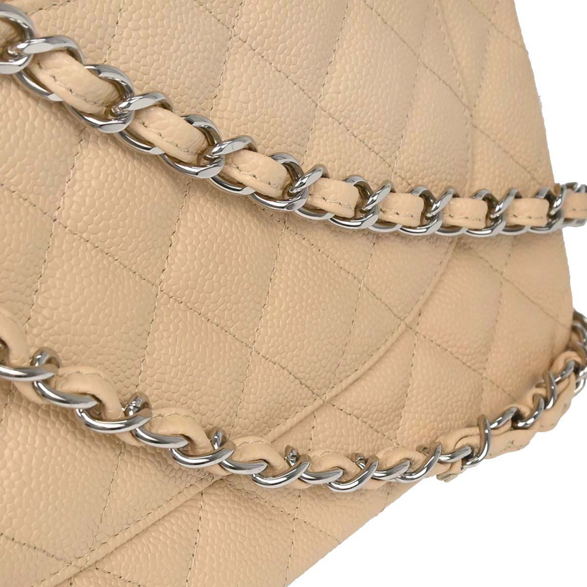 Chanel 2013-2014 Beige Caviar Jumbo Classic Double Flap Shoulder Bag