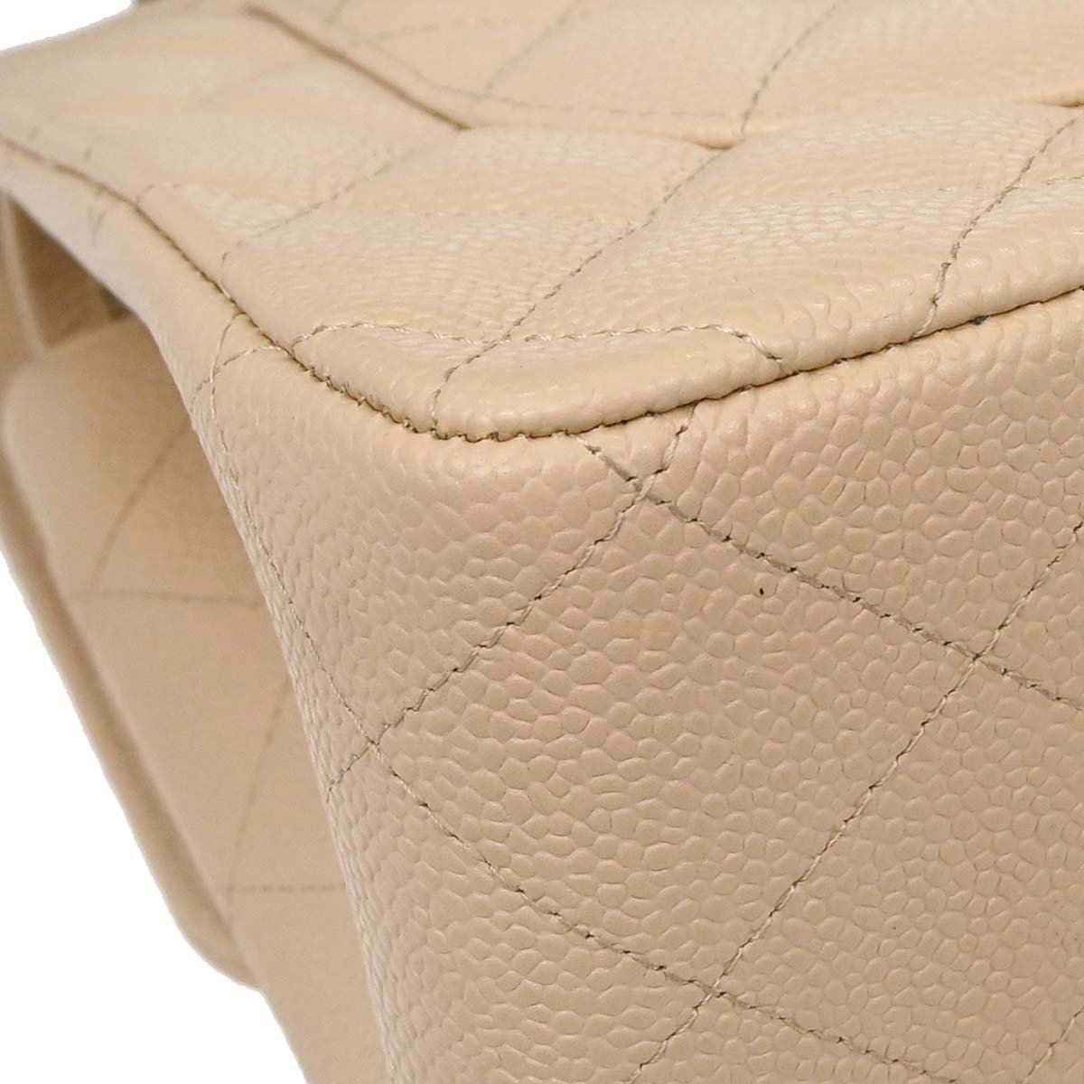 Chanel 2013-2014 Beige Caviar Jumbo Classic Double Flap Shoulder Bag