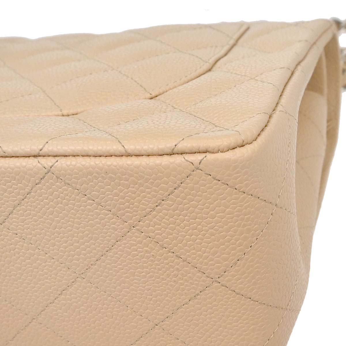 Chanel 2013-2014 Beige Caviar Jumbo Classic Double Flap Shoulder Bag