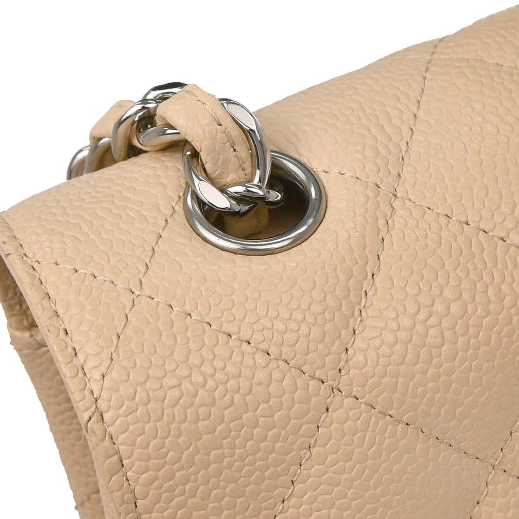 Chanel 2013-2014 Beige Caviar Jumbo Classic Double Flap Shoulder Bag