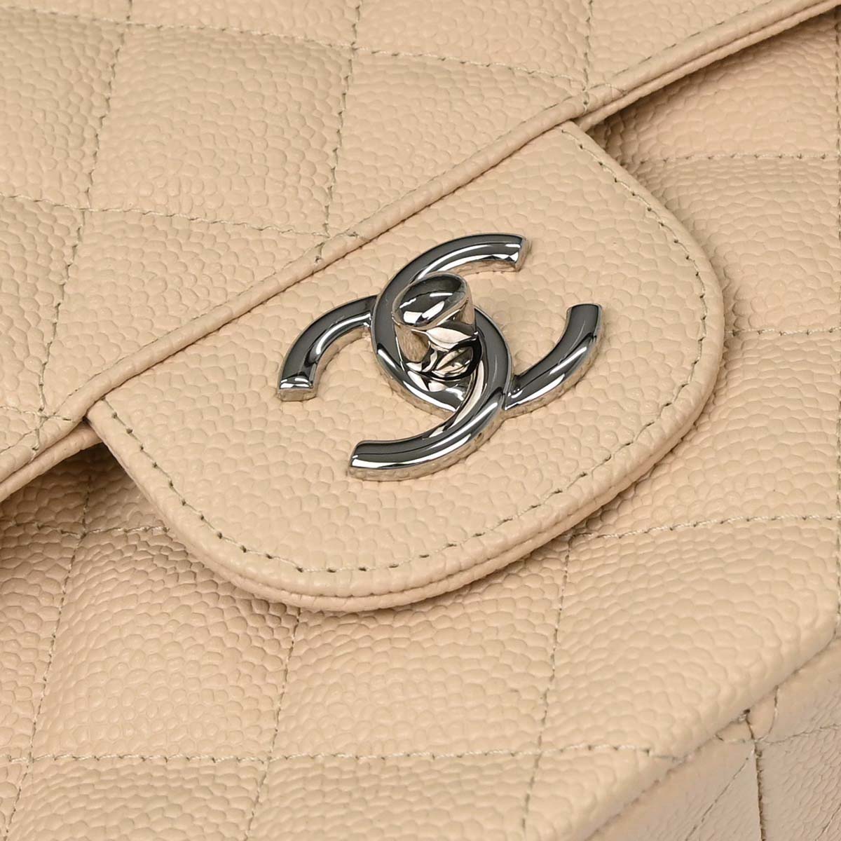 Chanel 2013-2014 Beige Caviar Jumbo Classic Double Flap Shoulder Bag