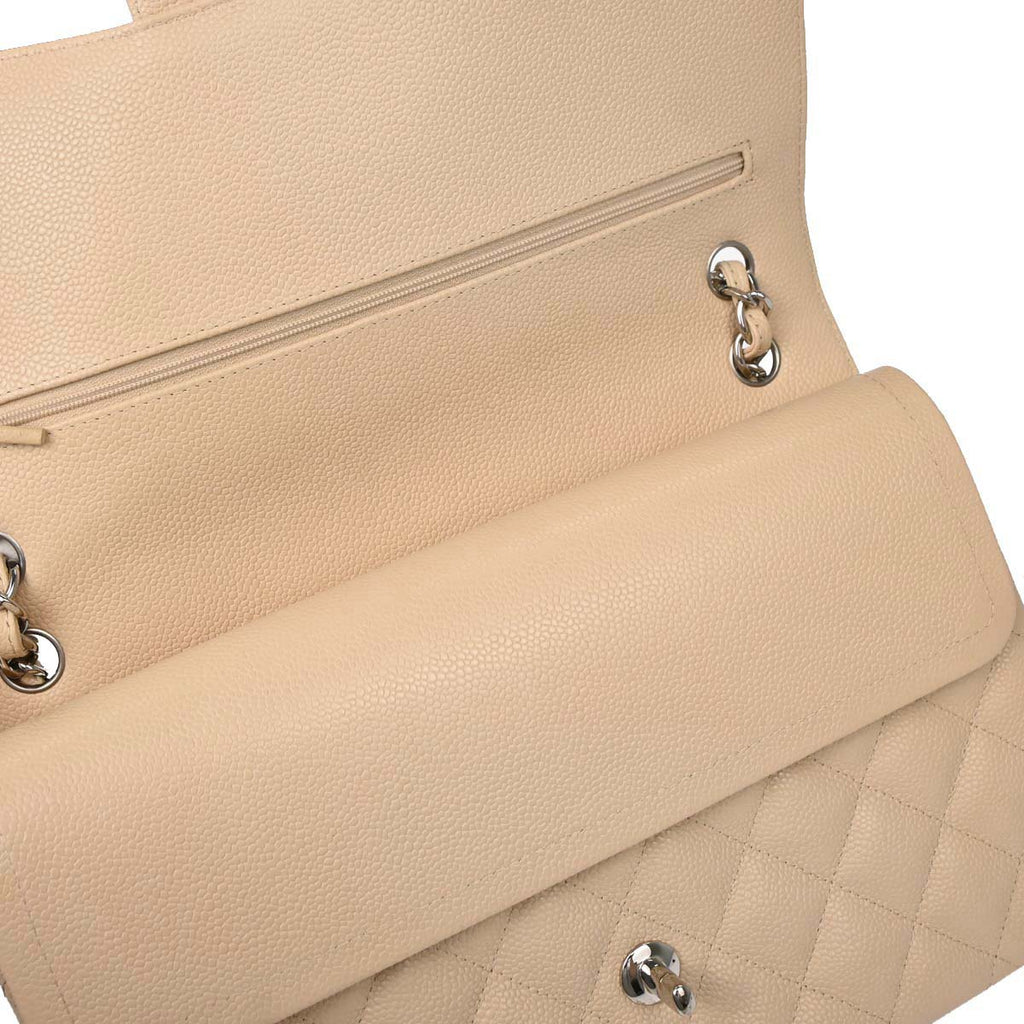 Chanel 2013-2014 Beige Caviar Jumbo Classic Double Flap Shoulder Bag
