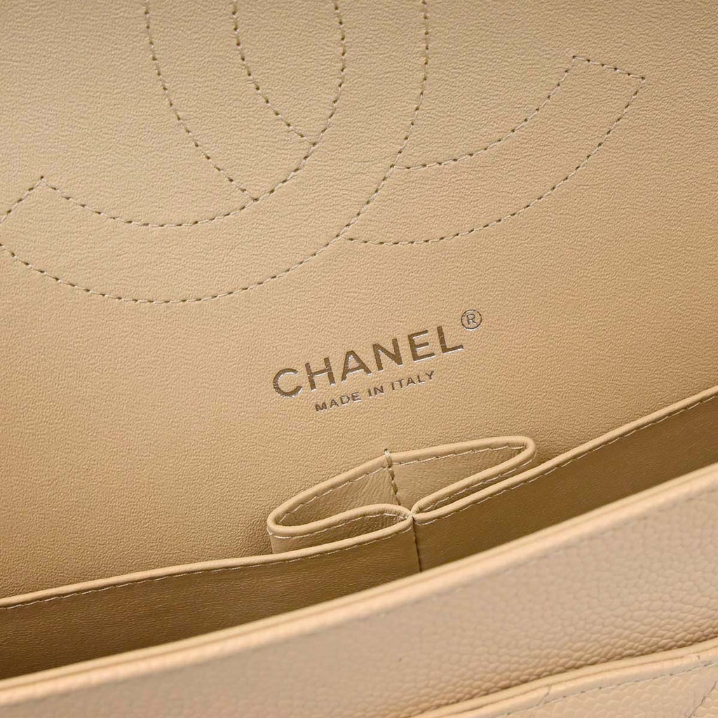 Chanel 2013-2014 Beige Caviar Jumbo Classic Double Flap Shoulder Bag