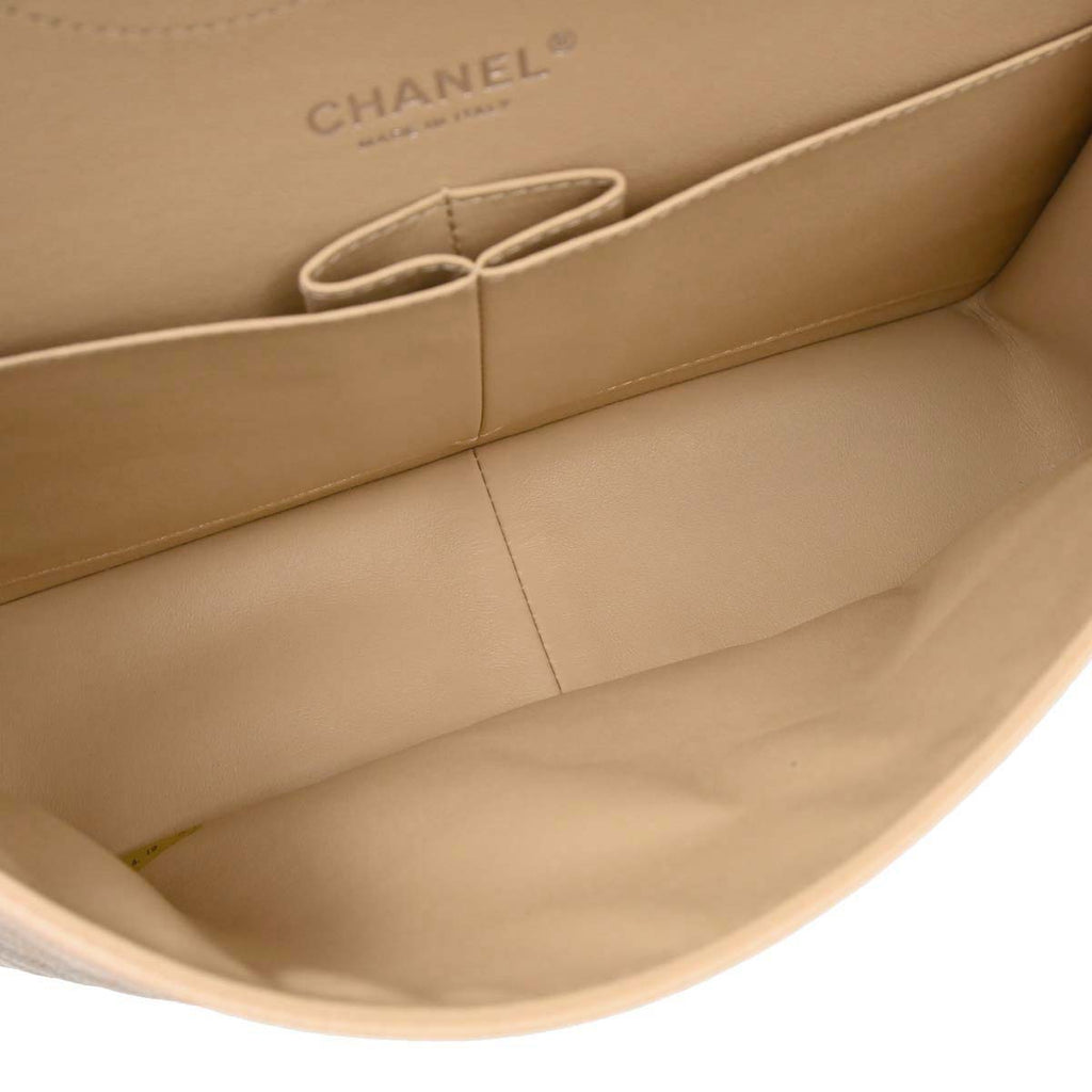 Chanel 2013-2014 Beige Caviar Jumbo Classic Double Flap Shoulder Bag
