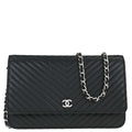 Chanel 2012 Black Caviar Skin Chevron WOC Wallet on Chain Bag