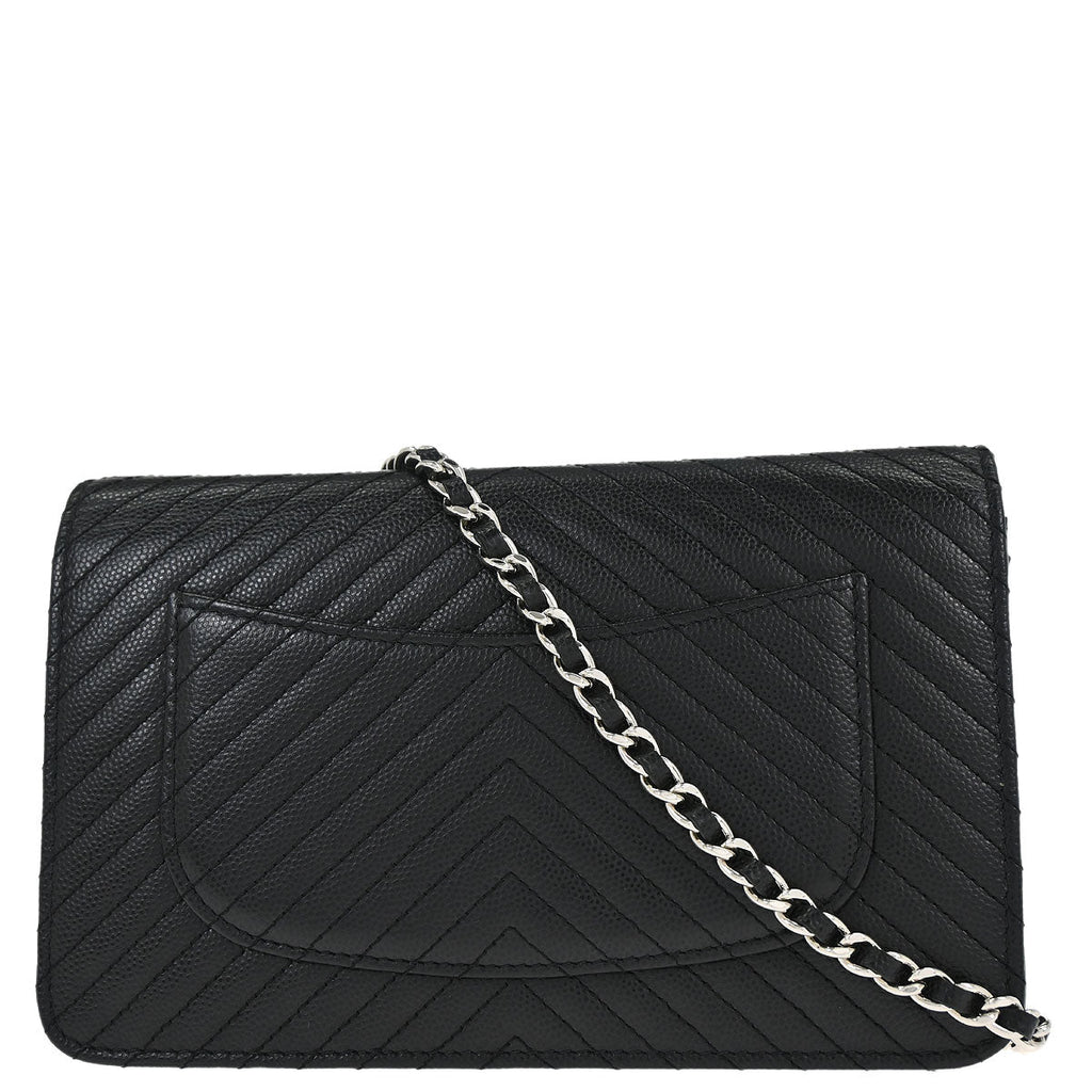 Chanel 2012 Black Caviar Skin Chevron WOC Wallet on Chain Bag