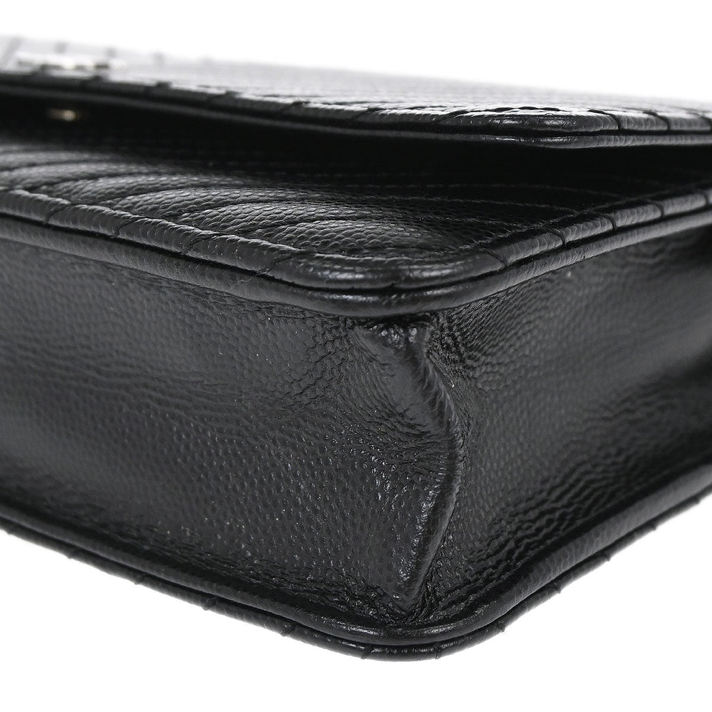 Chanel 2012 Black Caviar Skin Chevron WOC Wallet on Chain Bag