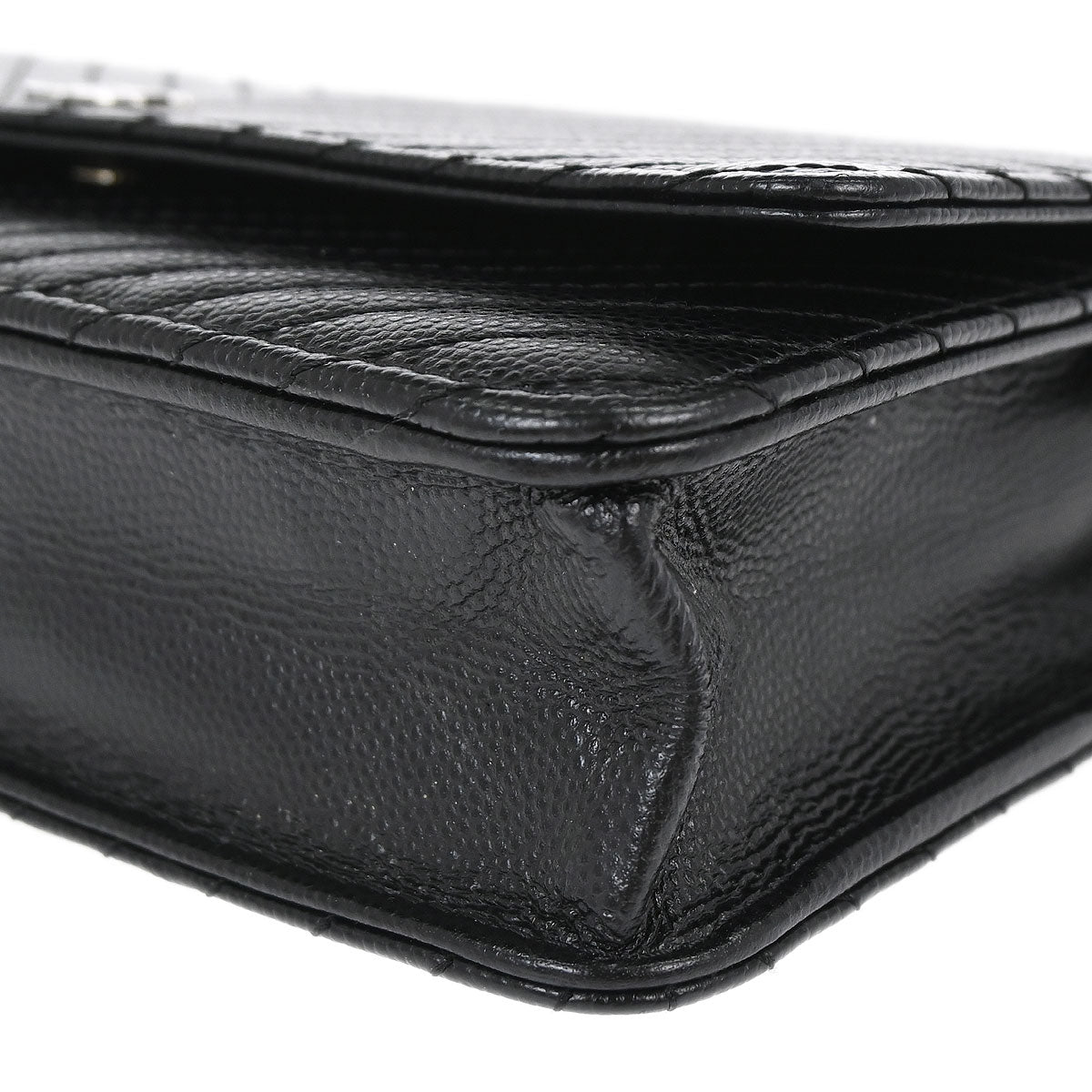 Chanel 2012 Black Caviar Skin Chevron WOC Wallet on Chain Bag