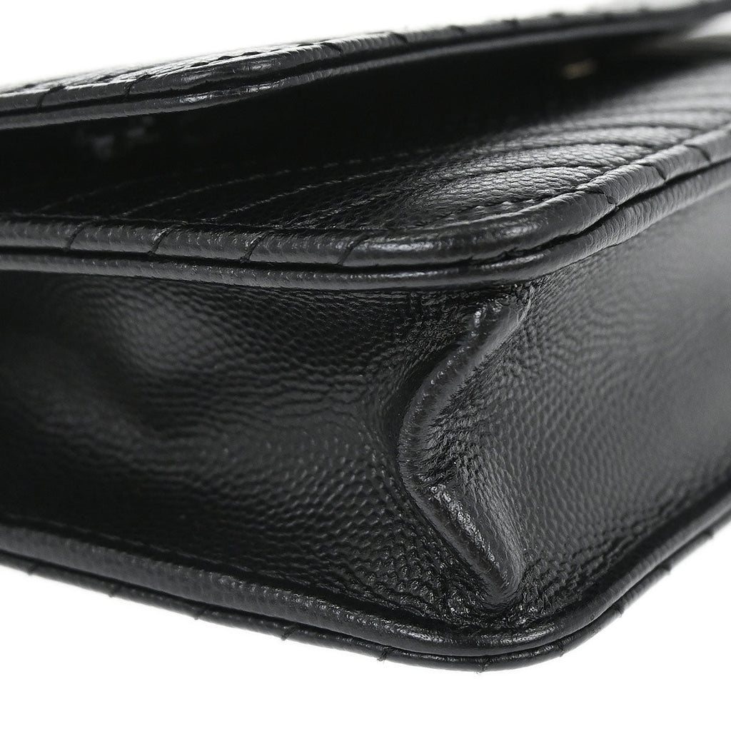 Chanel 2012 Black Caviar Skin Chevron WOC Wallet on Chain Bag