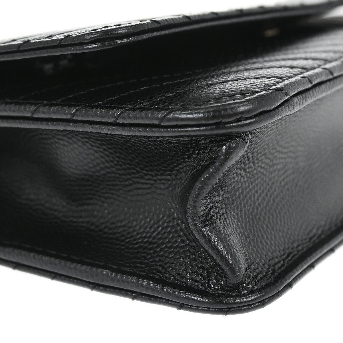 Chanel 2012 Black Caviar Skin Chevron WOC Wallet on Chain Bag