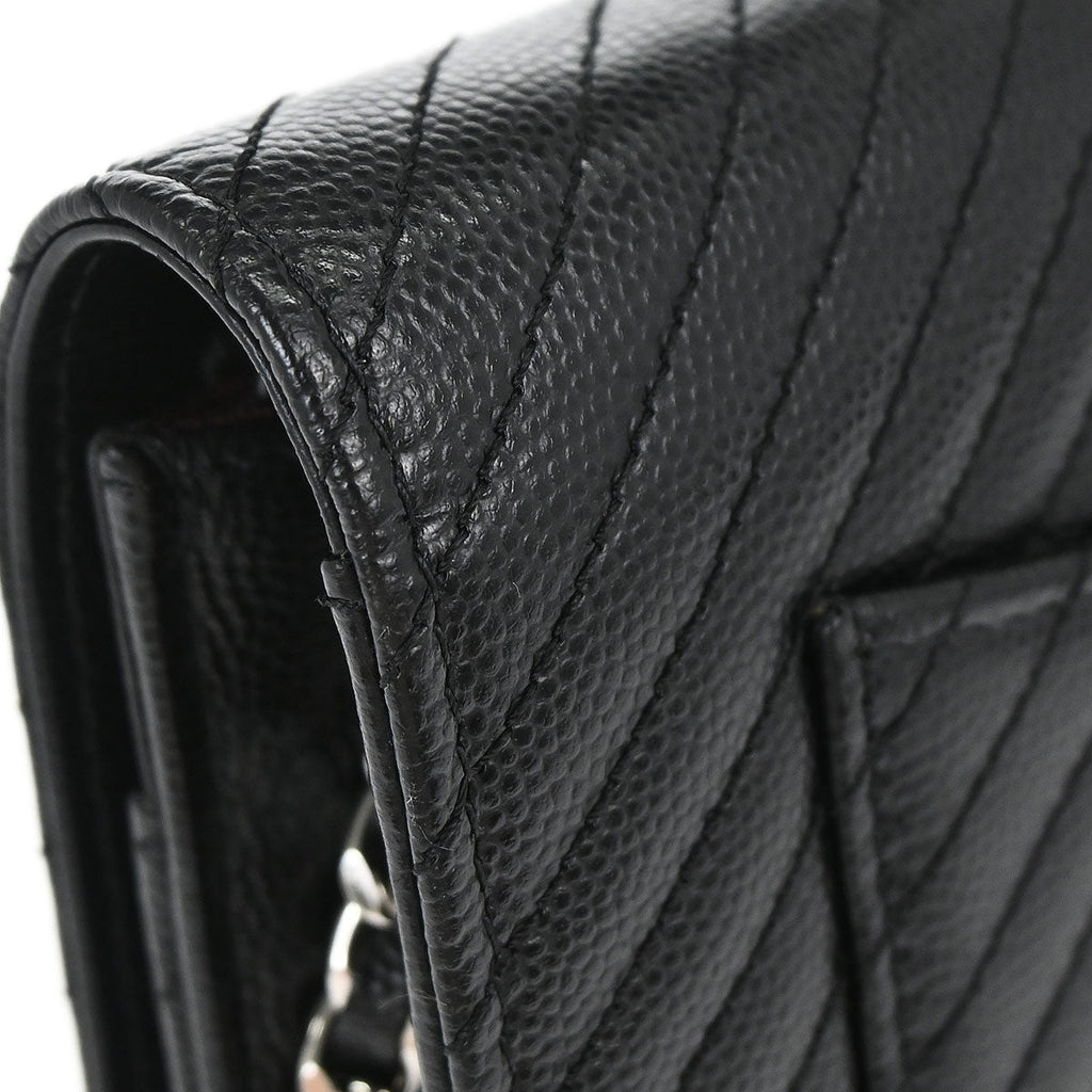 Chanel 2012 Black Caviar Skin Chevron WOC Wallet on Chain Bag
