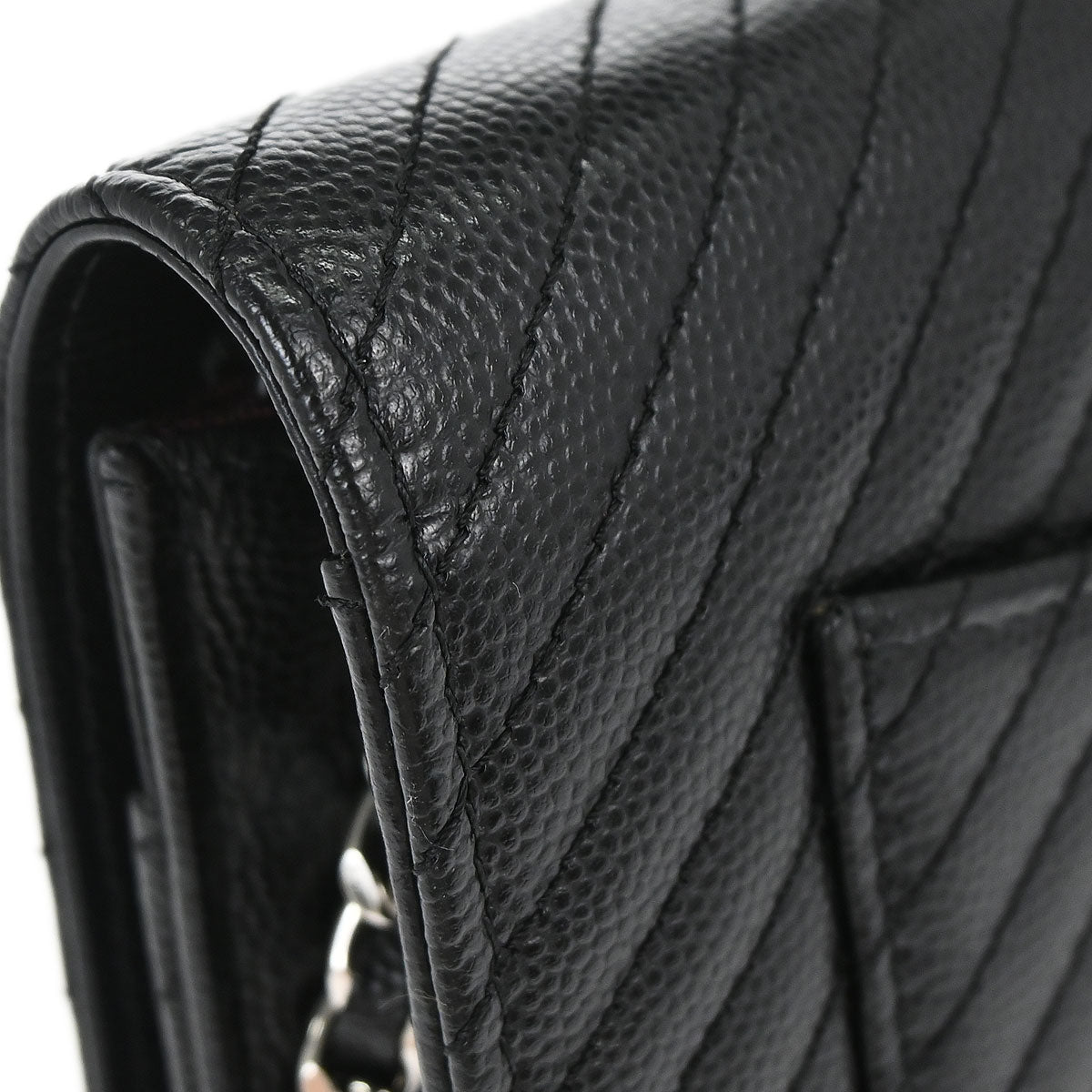 Chanel 2012 Black Caviar Skin Chevron WOC Wallet on Chain Bag