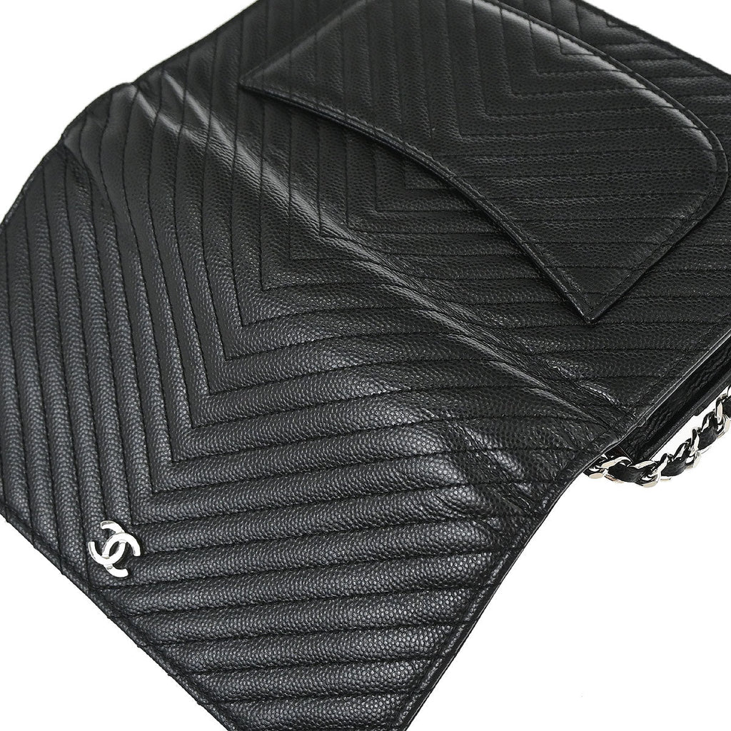 Chanel 2012 Black Caviar Skin Chevron WOC Wallet on Chain Bag