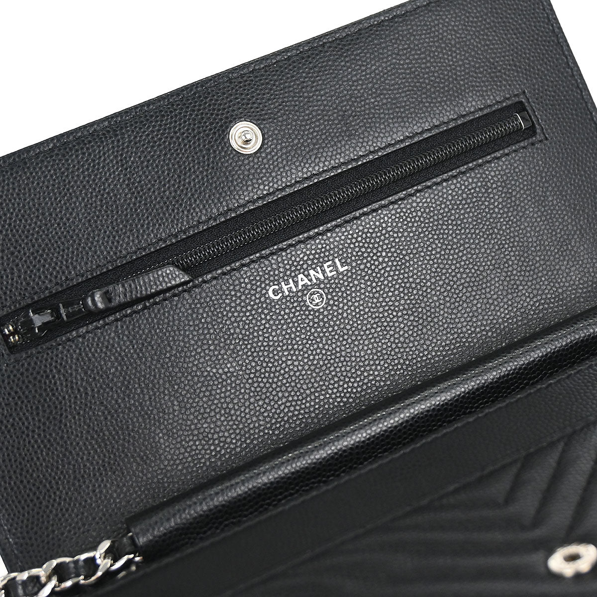 Chanel 2012 Black Caviar Skin Chevron WOC Wallet on Chain Bag