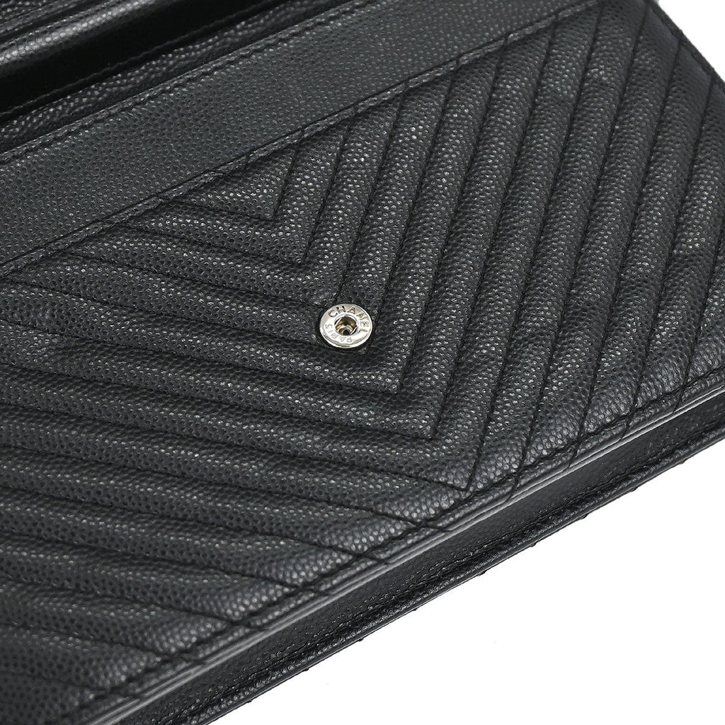 Chanel 2012 Black Caviar Skin Chevron WOC Wallet on Chain Bag