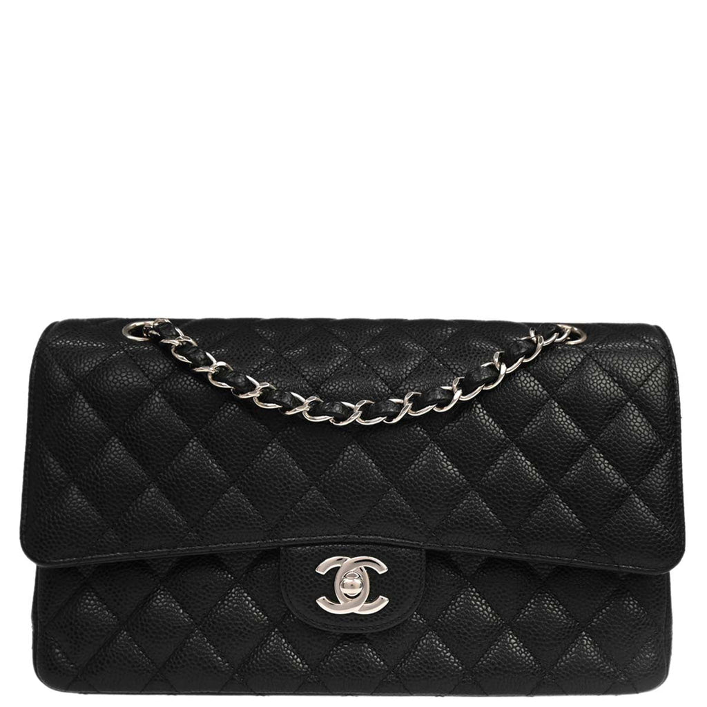Chanel 2019 Black Caviar Medium Classic Double Flap Shoulder Bag