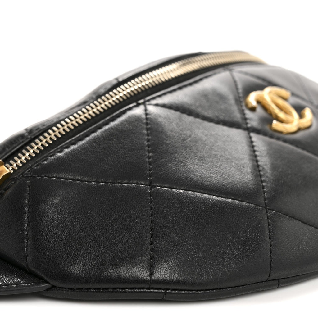 Chanel Lambskin Enamel Quilted Waist Bag Black